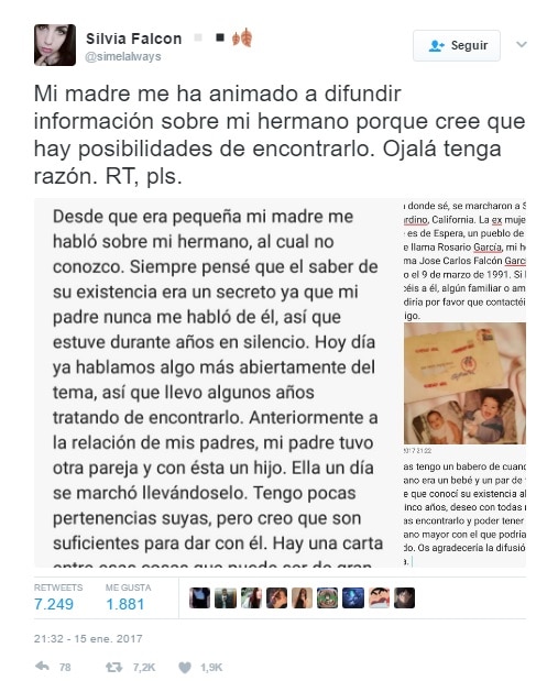 Tweet de Silvia Falcón